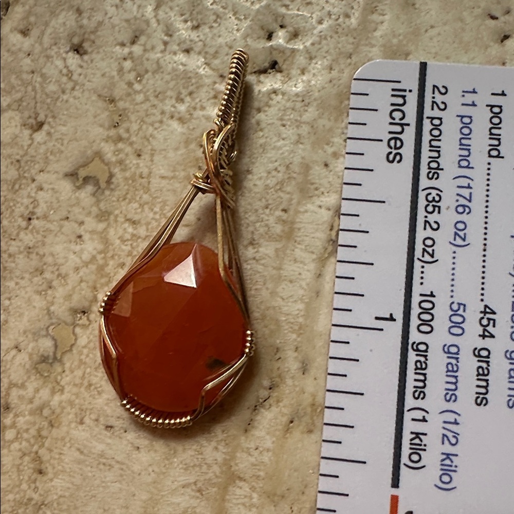 14k Gold Filled Natural Carnelian Necklace Pendant - Picture 9 of 9